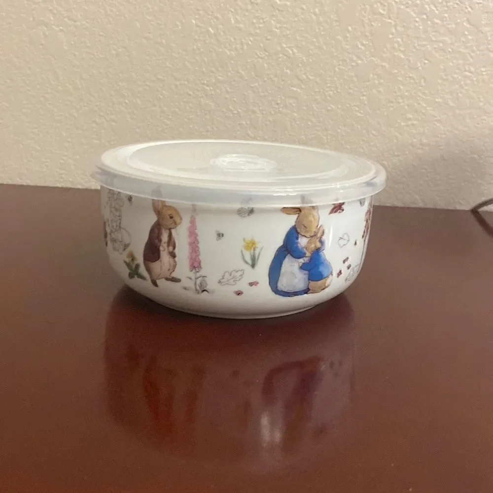 Beatrix Potter PETER RABBIT Porcelain Microwave Storage Bowl Vent Lid Bunny NEW